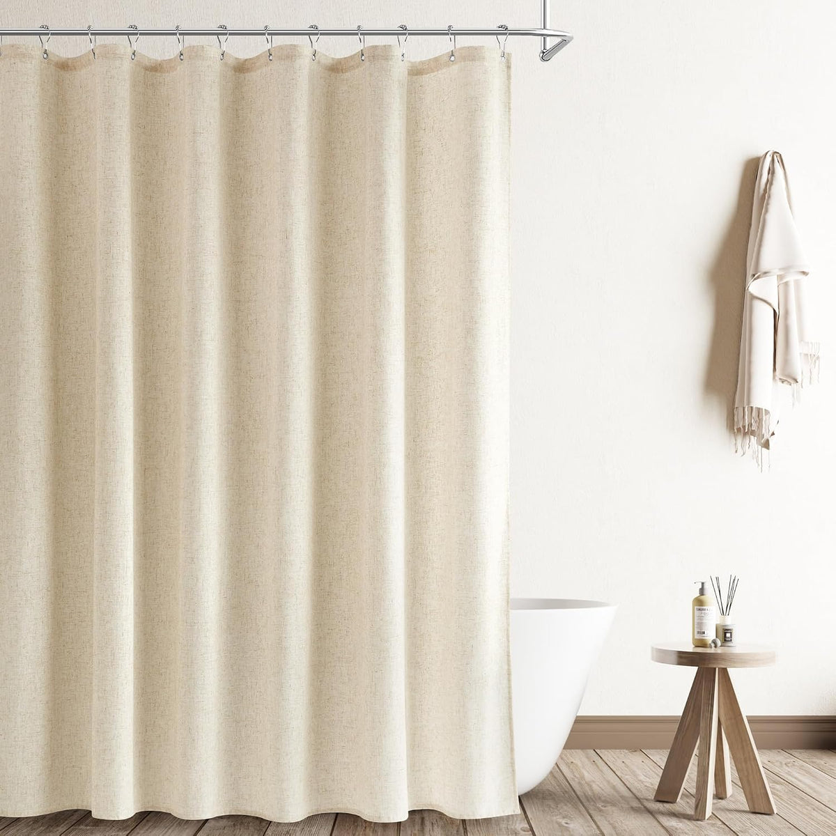 Linen Shower Curtain 72 Inch Long for Bathroom Beige 1 Panel - Colors A