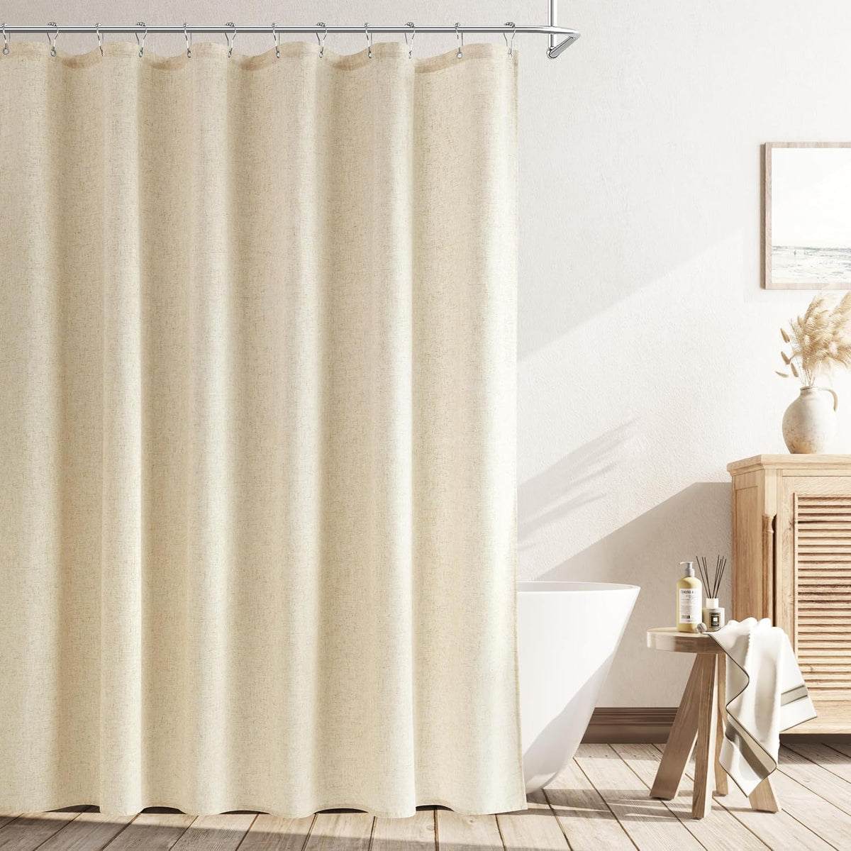 Linen Shower Curtain 72 Inch Long for Bathroom Beige 1 Panel - Colors A