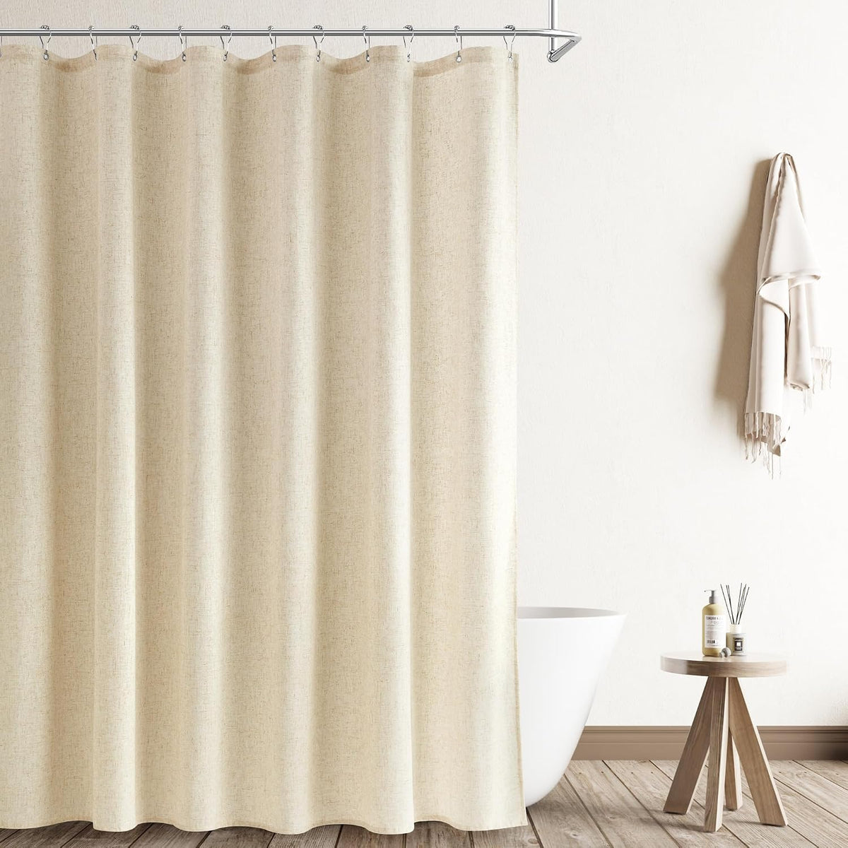 Linen Shower Curtain 72 Inch Long for Bathroom Beige 1 Panel - Colors A
