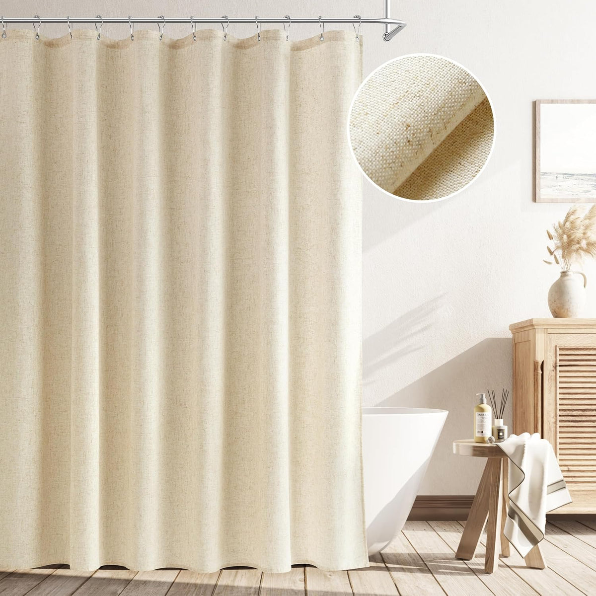 Linen Shower Curtain 72 Inch Long for Bathroom Beige 1 Panel - Colors A