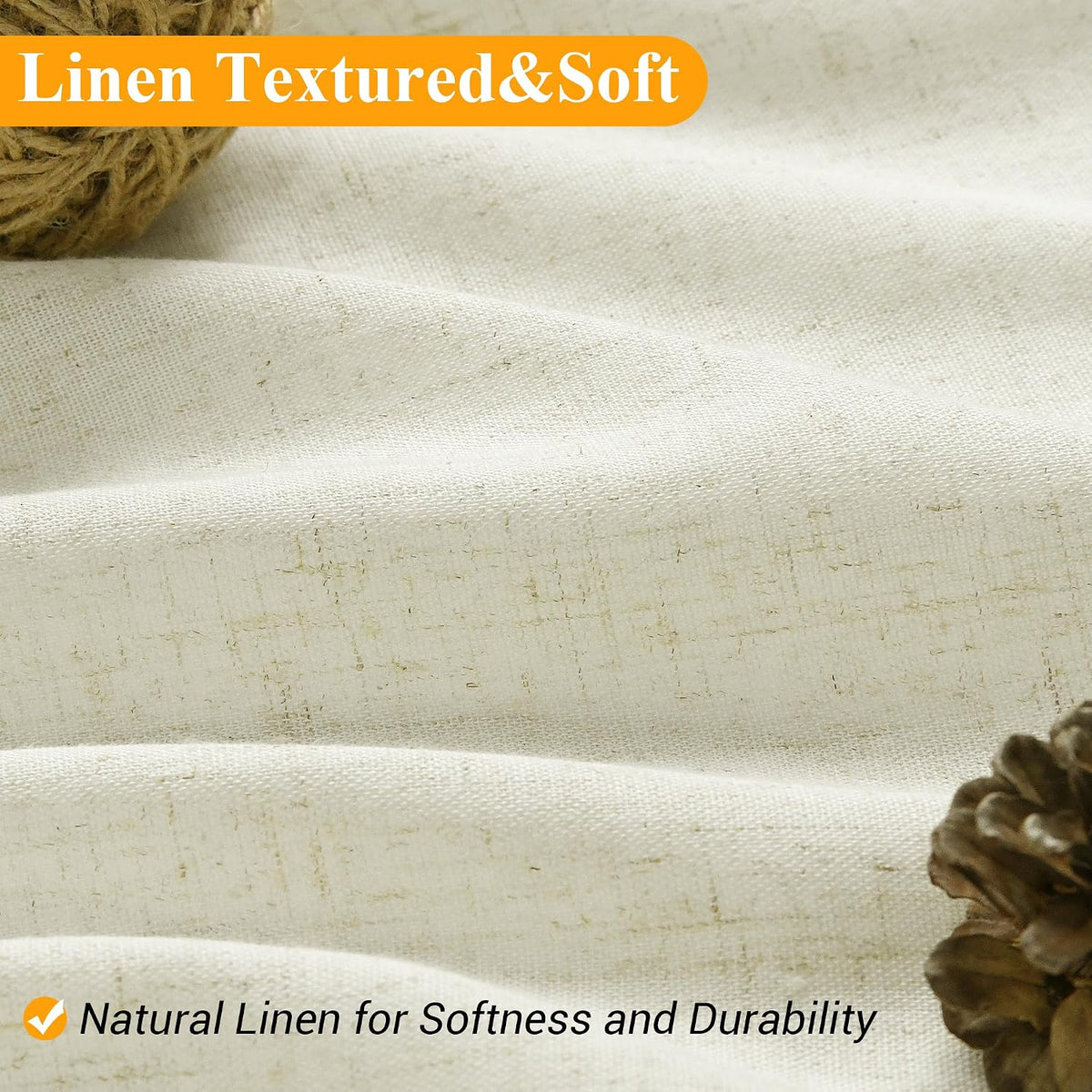 Linen Shower Curtain 72 Inch Long for Bathroom Beige 1 Panel - Colors A