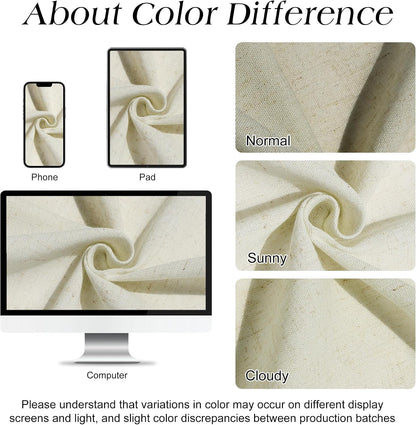 Linen Shower Curtain 72 Inch Long for Bathroom Beige 1 Panel - Colors A