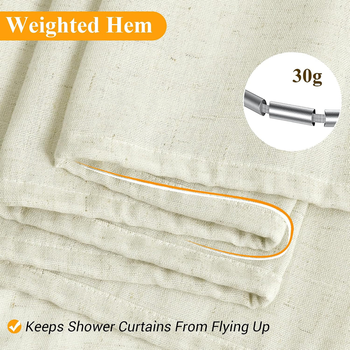 Linen Shower Curtain 72 Inch Long for Bathroom Beige 1 Panel - Colors A
