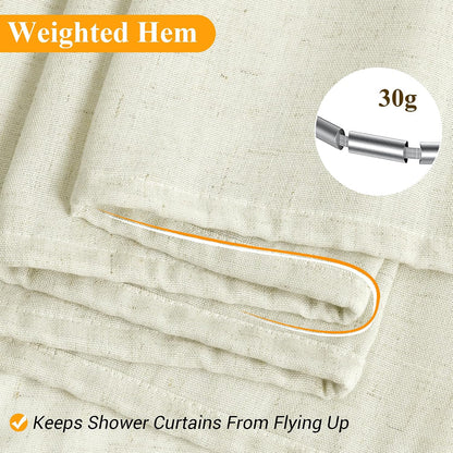 Linen Shower Curtain 72 Inch Long for Bathroom Beige 1 Panel - Colors A