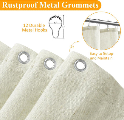 Linen Shower Curtain 72 Inch Long for Bathroom Beige 1 Panel - Colors A