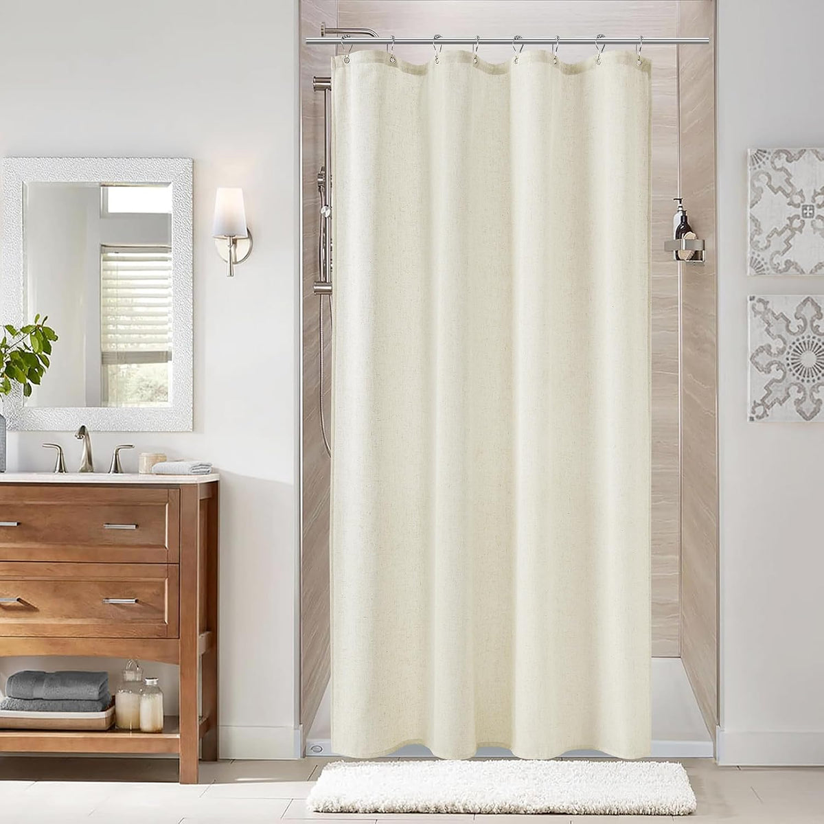 Linen Shower Curtain 72 Inch Long for Bathroom Beige 1 Panel - Colors A