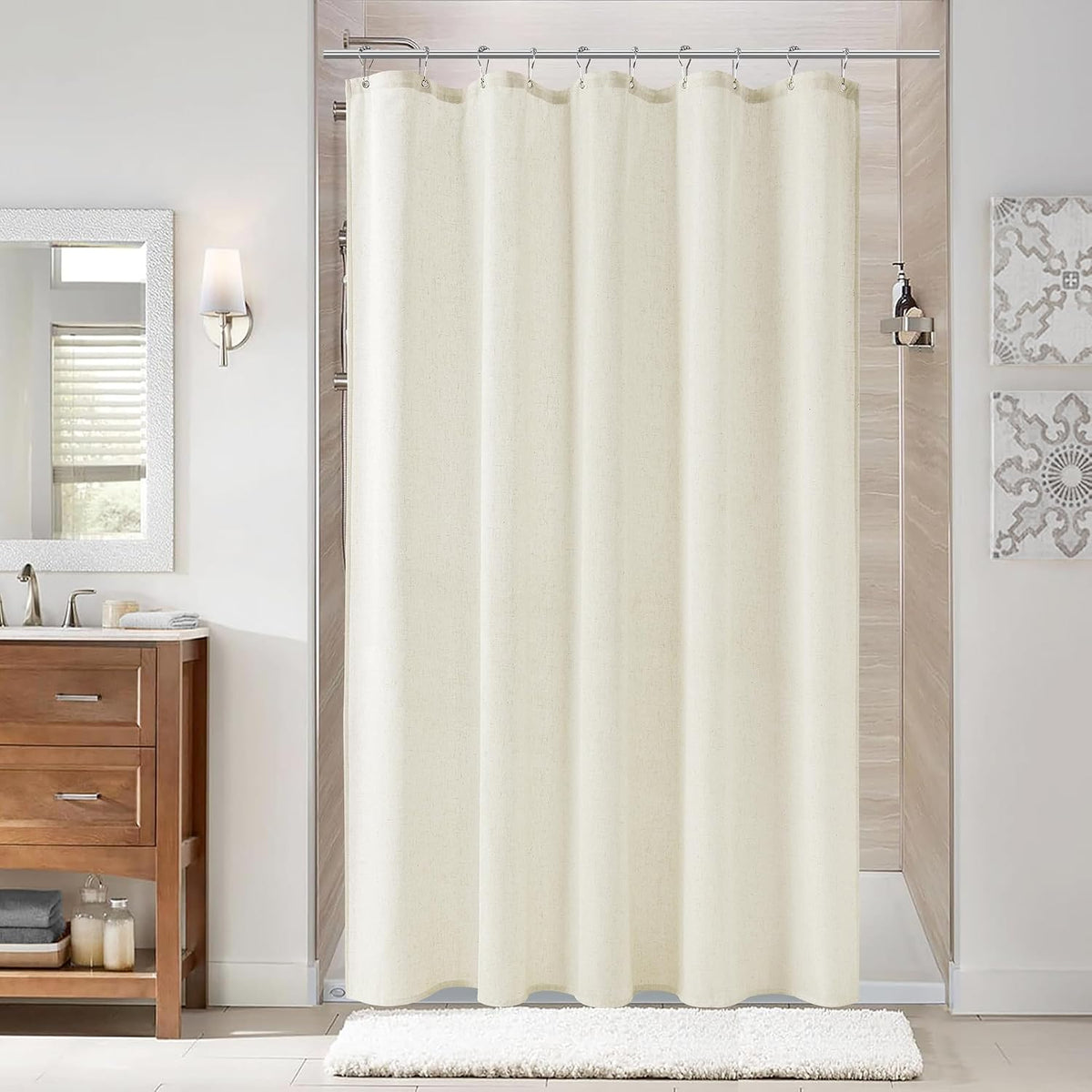 Linen Shower Curtain 72 Inch Long for Bathroom Beige 1 Panel - Colors A