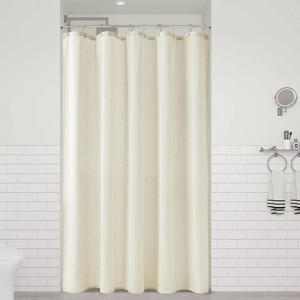 Linen Shower Curtain 72 Inch Long for Bathroom Beige 1 Panel - Colors A