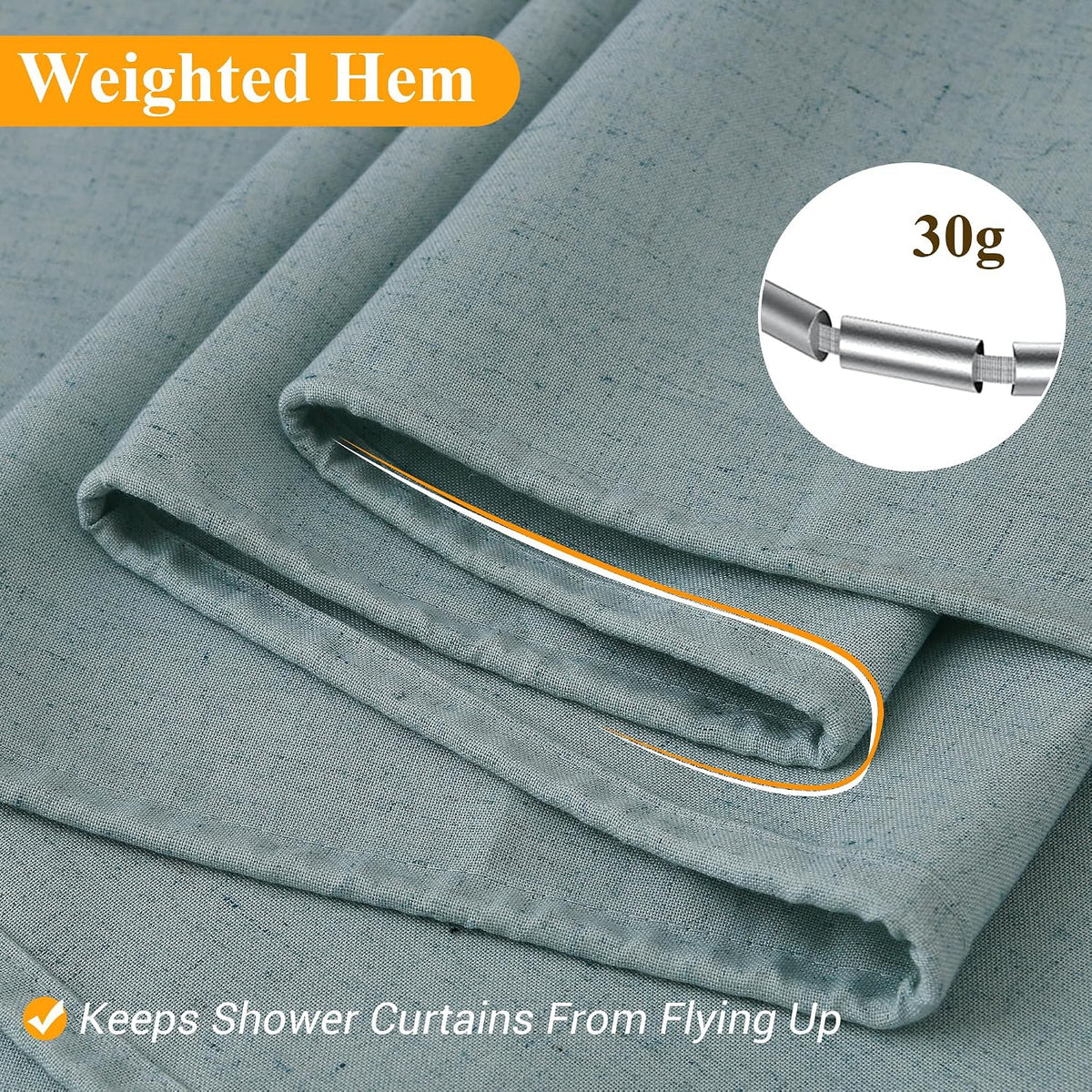 Linen Shower Curtain 72 Inch Long for Bathroom Beige 1 Panel - Colors A