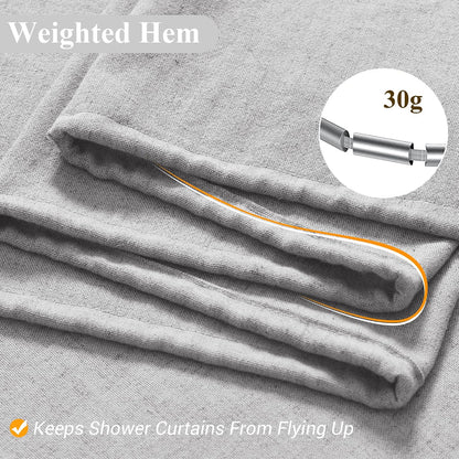 Linen Shower Curtain 72 Inch Long for Bathroom Beige 1 Panel - Colors A