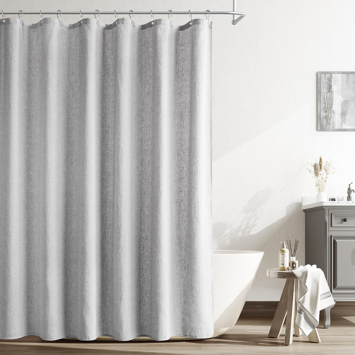 Linen Shower Curtain 72 Inch Long for Bathroom Beige 1 Panel - Colors A