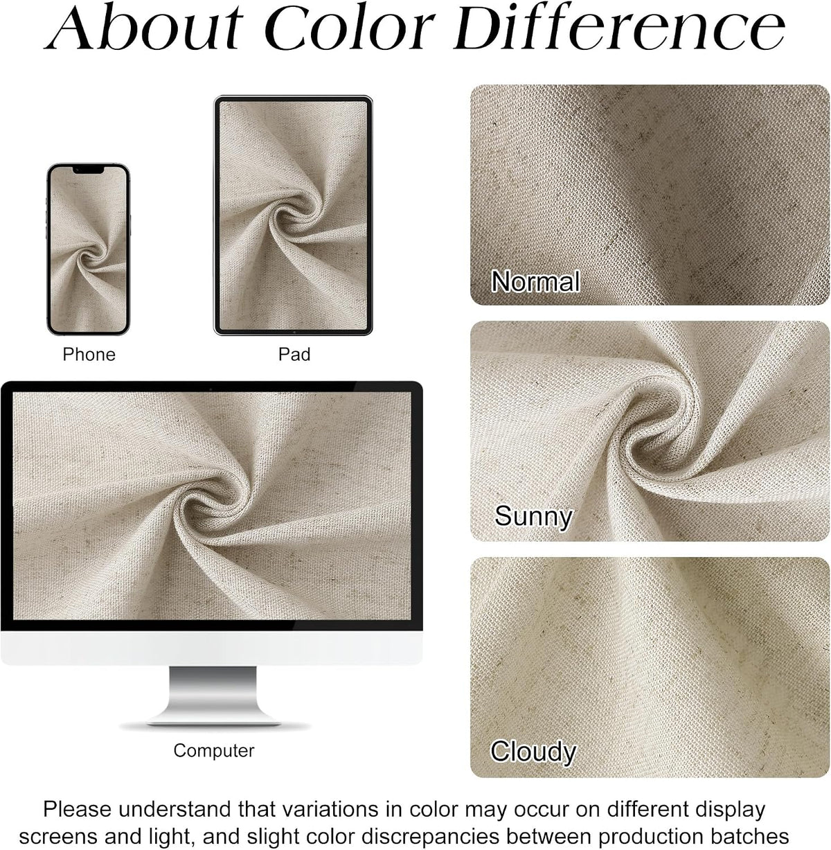Linen Shower Curtain 72 Inch Long for Bathroom Beige 1 Panel - Colors A