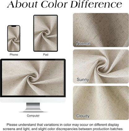 Linen Shower Curtain 72 Inch Long for Bathroom Beige 1 Panel - Colors A