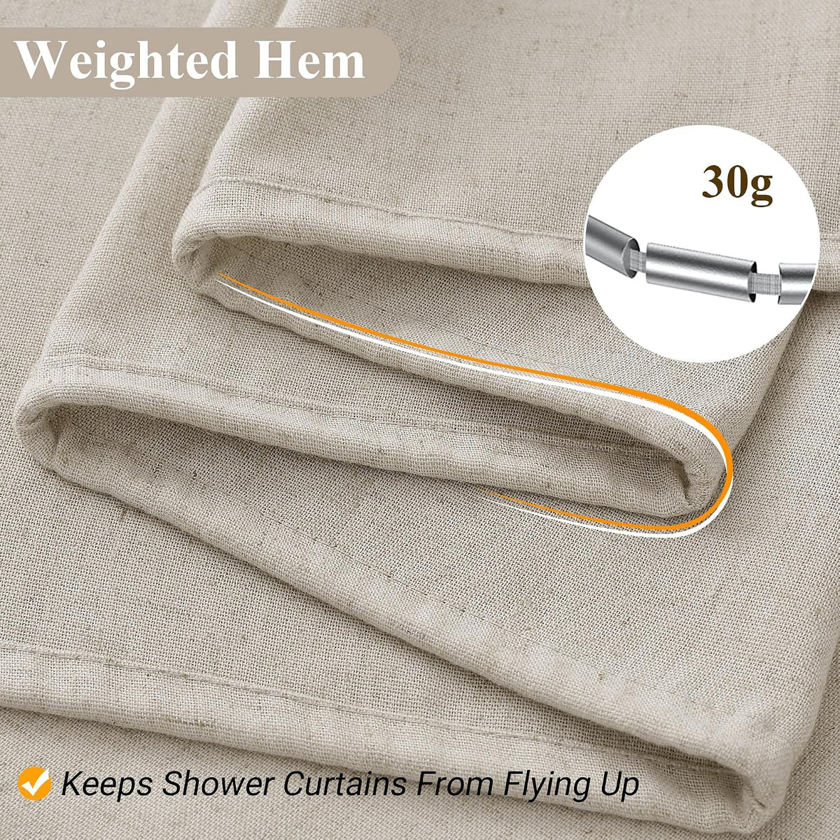 Linen Shower Curtain 72 Inch Long for Bathroom Beige 1 Panel - Colors A