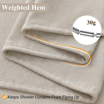 Linen Shower Curtain 72 Inch Long for Bathroom Beige 1 Panel - Colors A