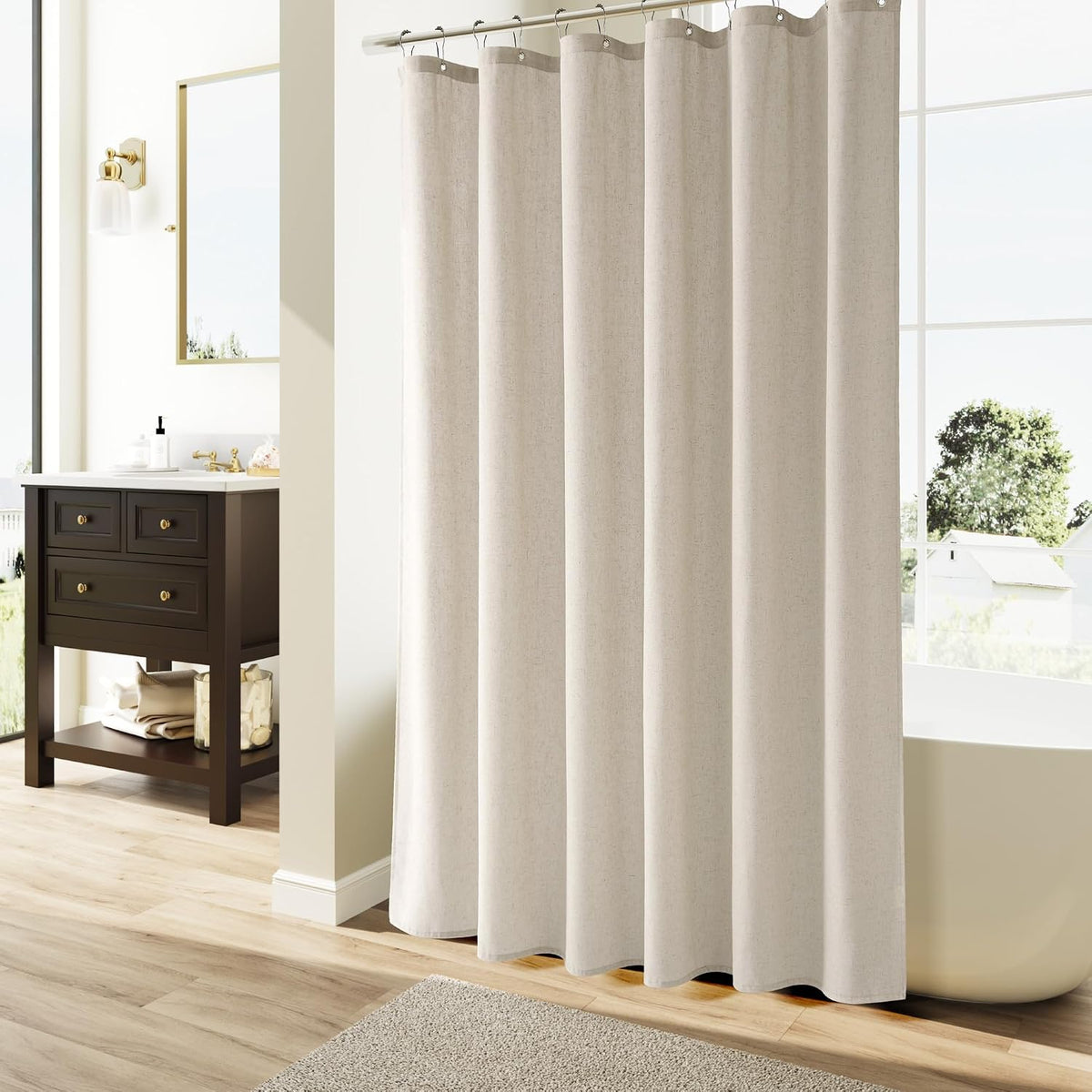 Linen Shower Curtain 72 Inch Long for Bathroom Beige 1 Panel - Colors A
