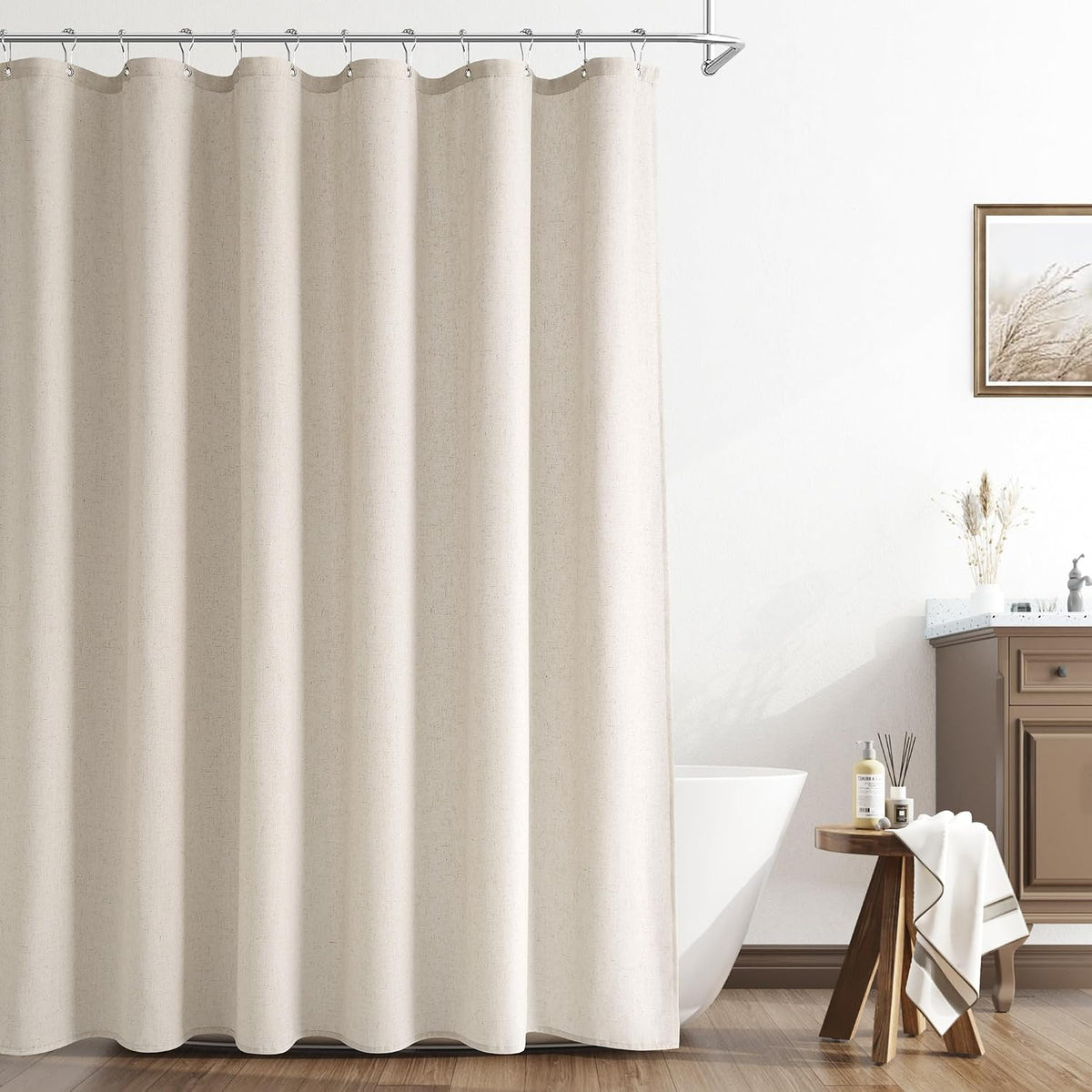 Linen Shower Curtain 72 Inch Long for Bathroom Beige 1 Panel - Colors A