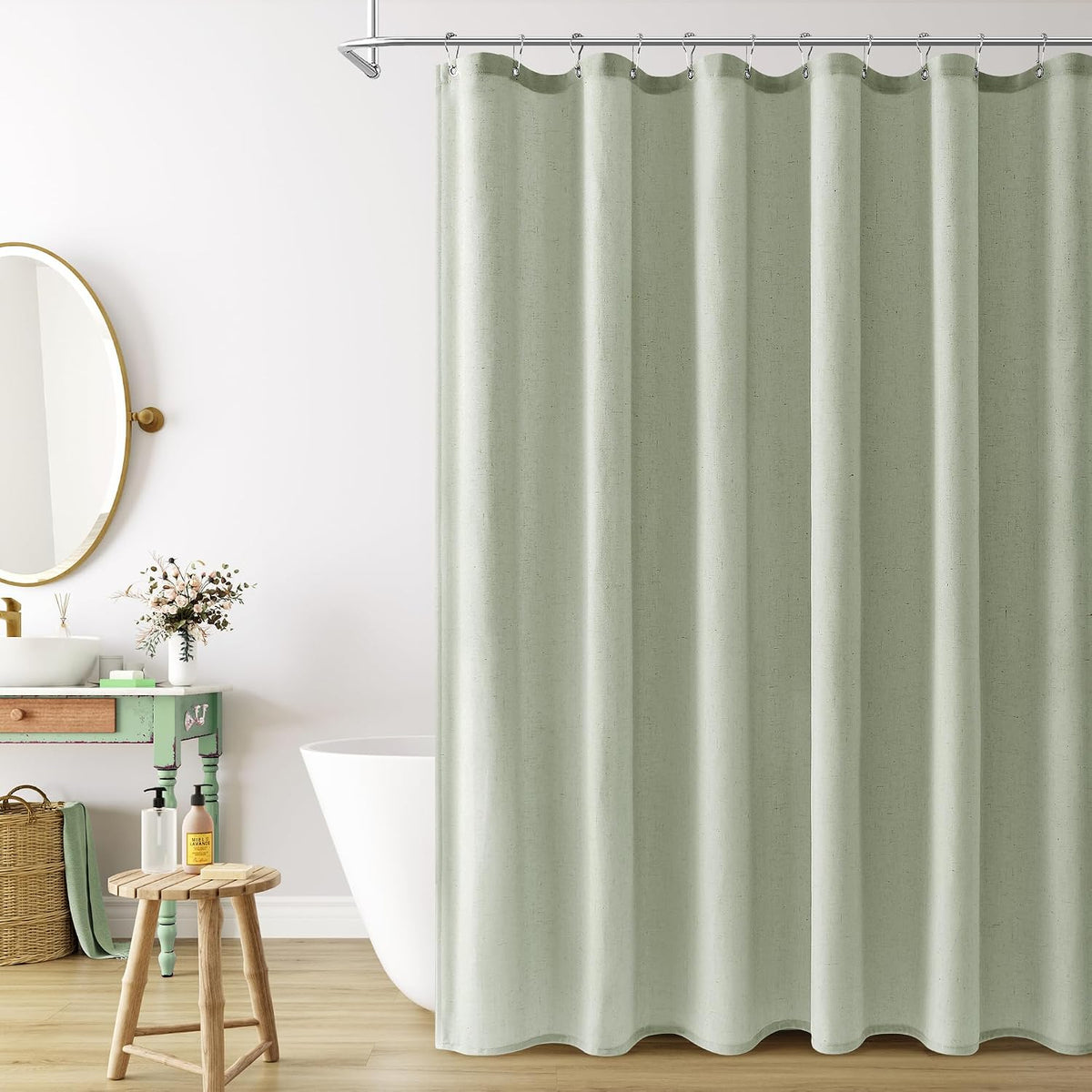 Linen Shower Curtain 72 Inch Long for Bathroom Beige 1 Panel - Colors A