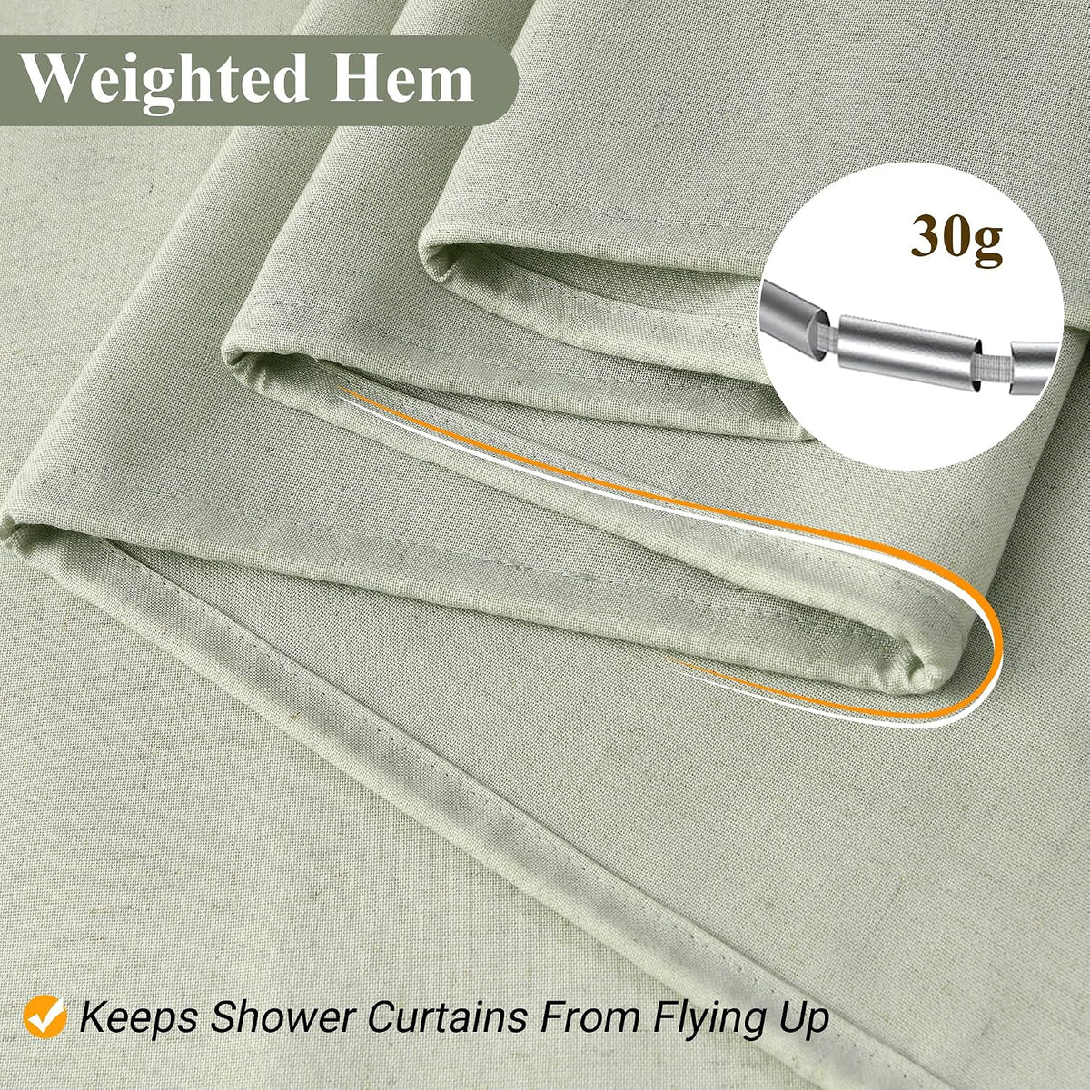 Linen Shower Curtain 72 Inch Long for Bathroom Beige 1 Panel - Colors A