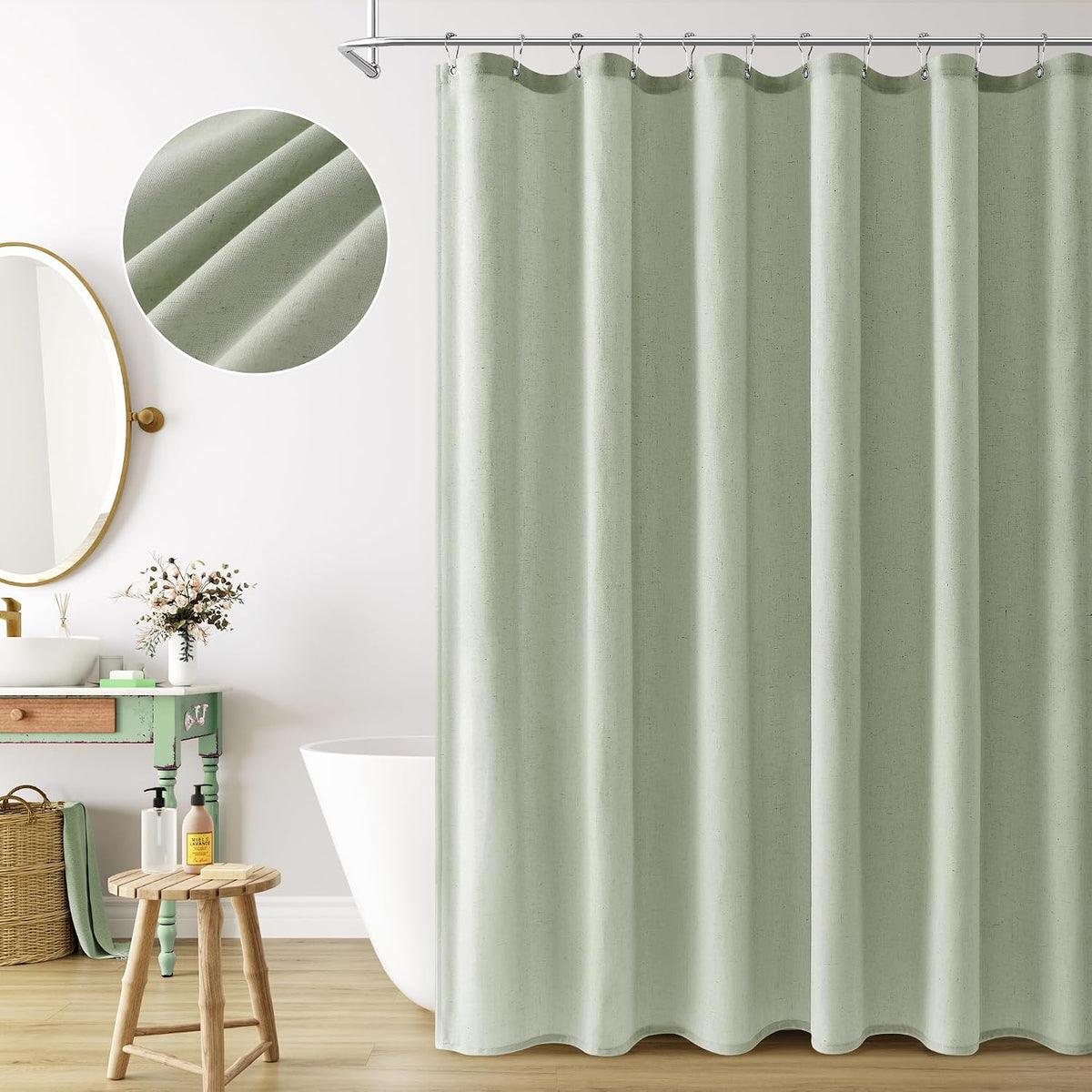 Linen Shower Curtain 72 Inch Long for Bathroom Beige 1 Panel - Colors A