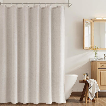 Linen Shower Curtain 72 Inch Long for Bathroom Beige 1 Panel - Colors A