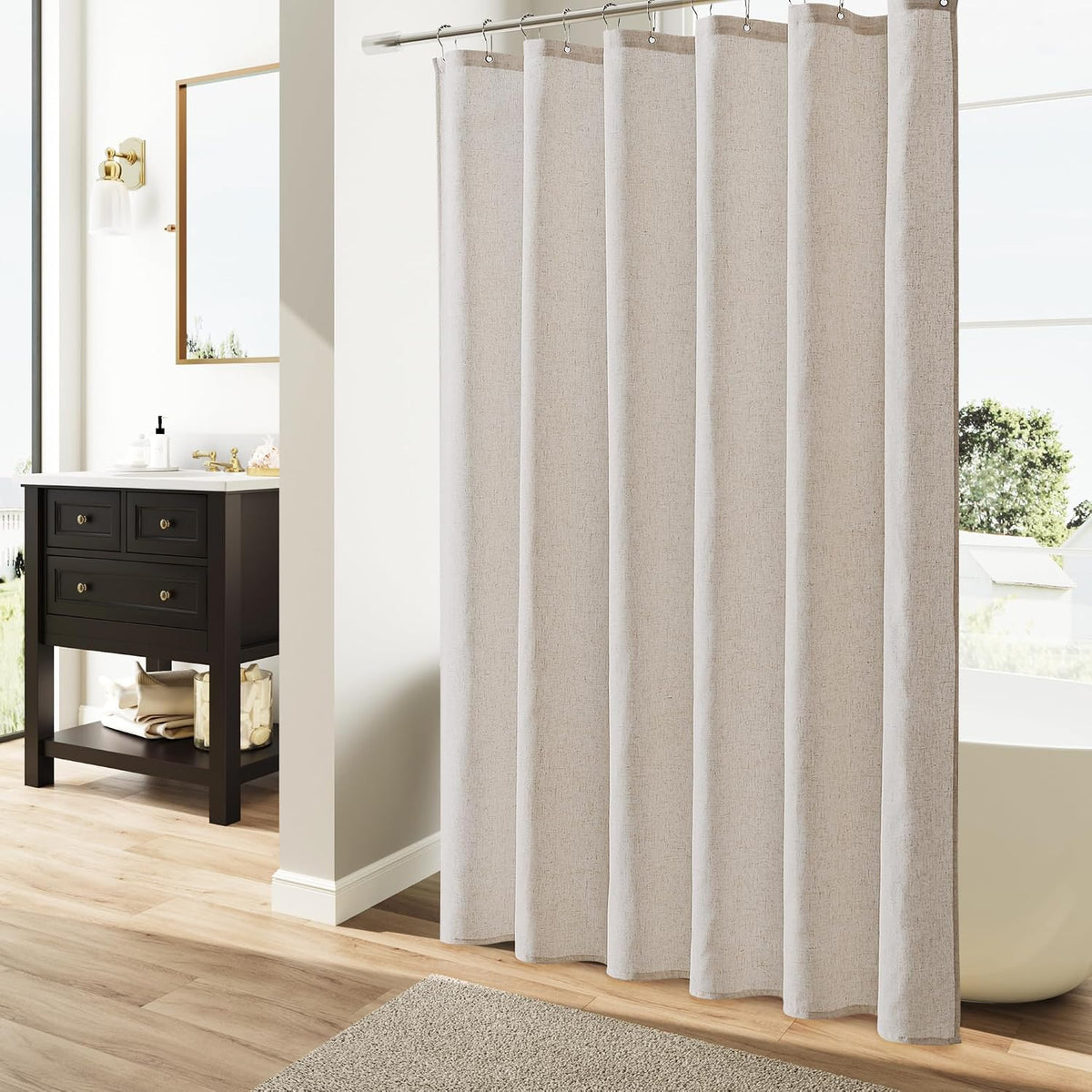 Linen Shower Curtain 72 Inch Long for Bathroom Beige 1 Panel - Colors A