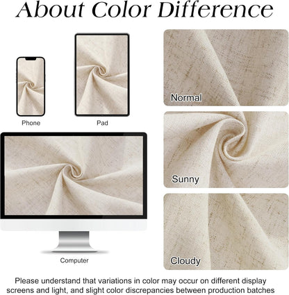 Linen Shower Curtain 72 Inch Long for Bathroom Beige 1 Panel - Colors A