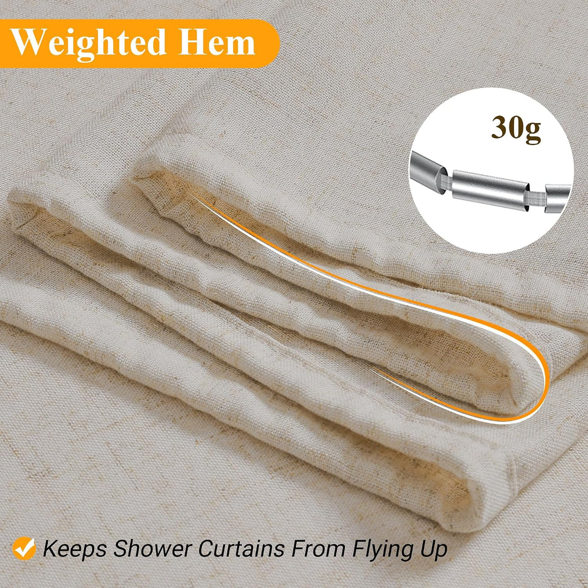 Linen Shower Curtain 72 Inch Long for Bathroom Beige 1 Panel - Colors A