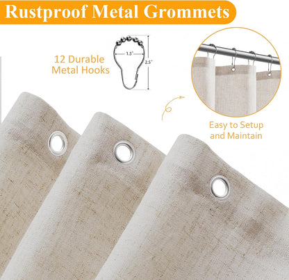 Linen Shower Curtain 72 Inch Long for Bathroom Beige 1 Panel - Colors A