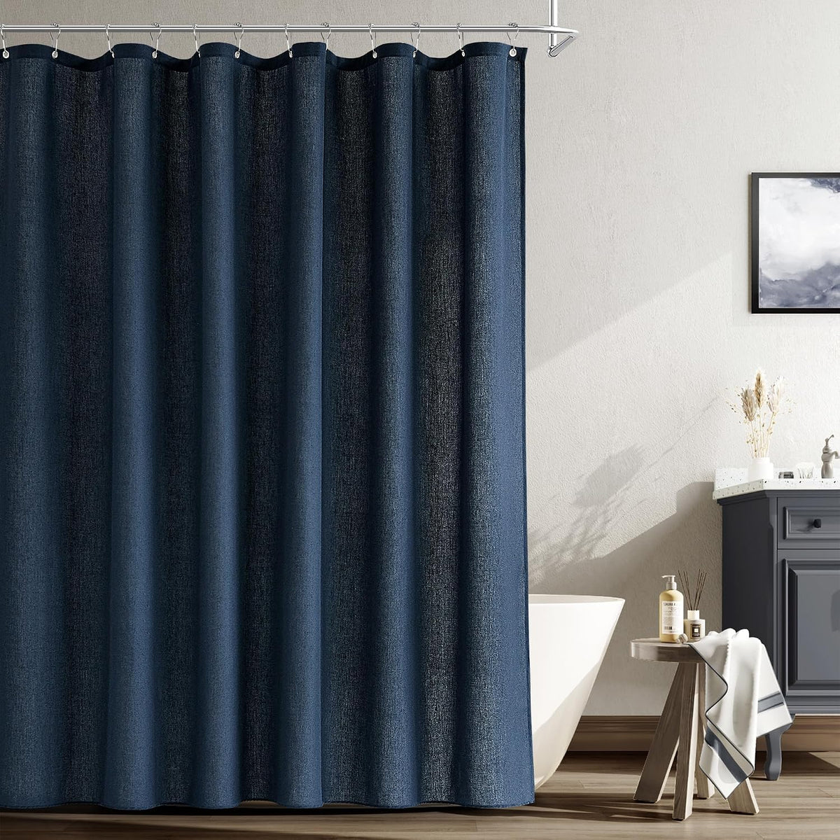 Linen Shower Curtain 72 Inch Long for Bathroom Beige 1 Panel - Colors A