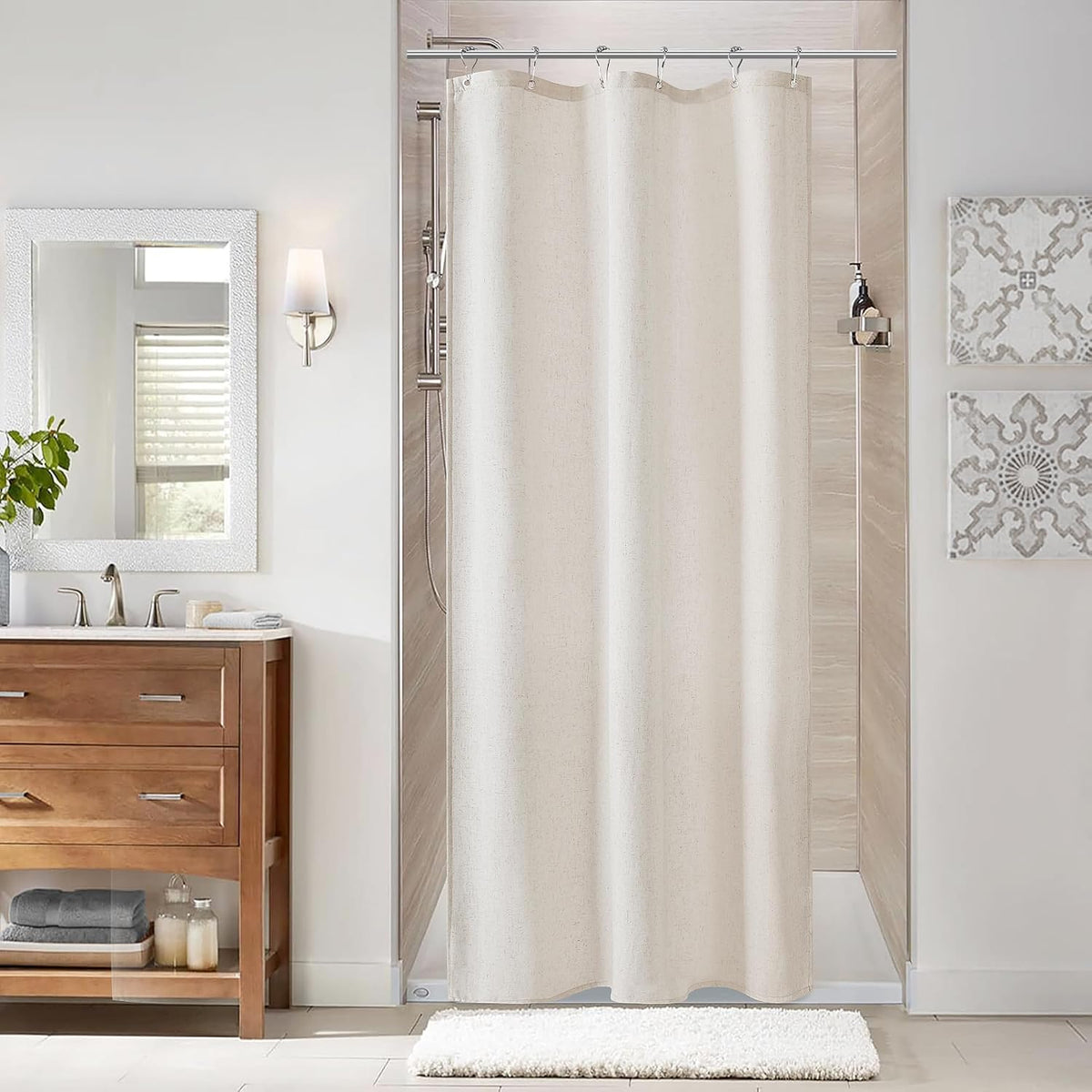 Linen Shower Curtain 72 Inch Long for Bathroom Beige 1 Panel - Colors A