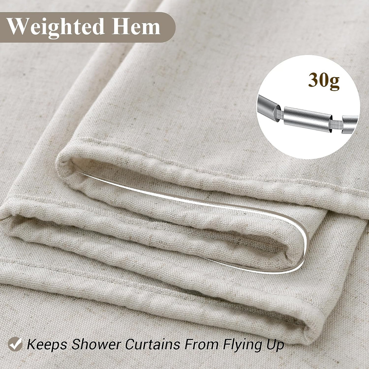 Linen Shower Curtain 72 Inch Long for Bathroom Beige 1 Panel - Colors A