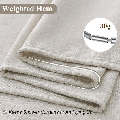 Linen Shower Curtain 72 Inch Long for Bathroom Beige 1 Panel - Colors A