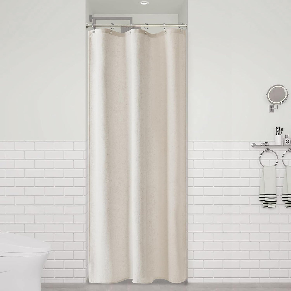 Linen Shower Curtain 72 Inch Long for Bathroom Beige 1 Panel - Colors A