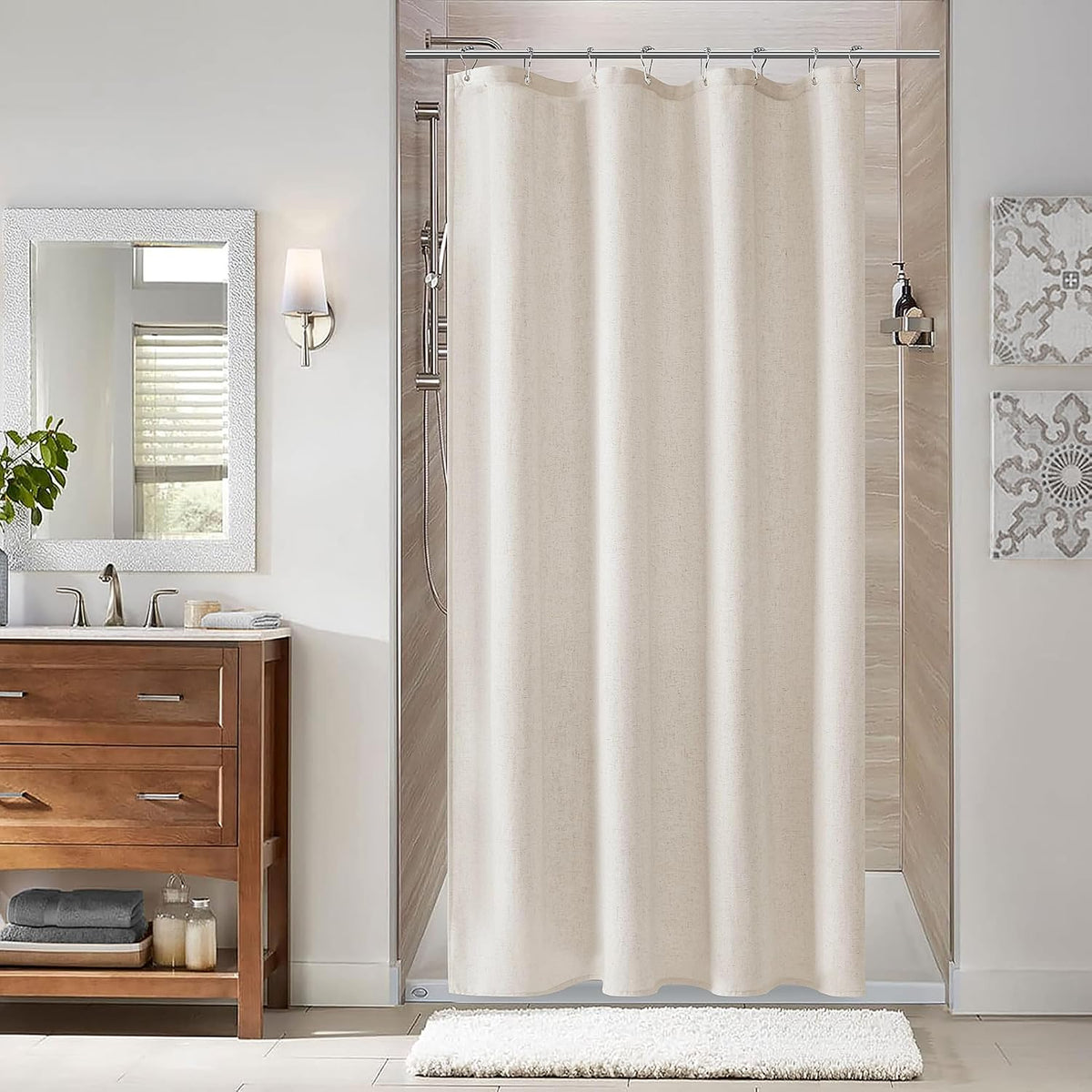 Linen Shower Curtain 72 Inch Long for Bathroom Beige 1 Panel - Colors A