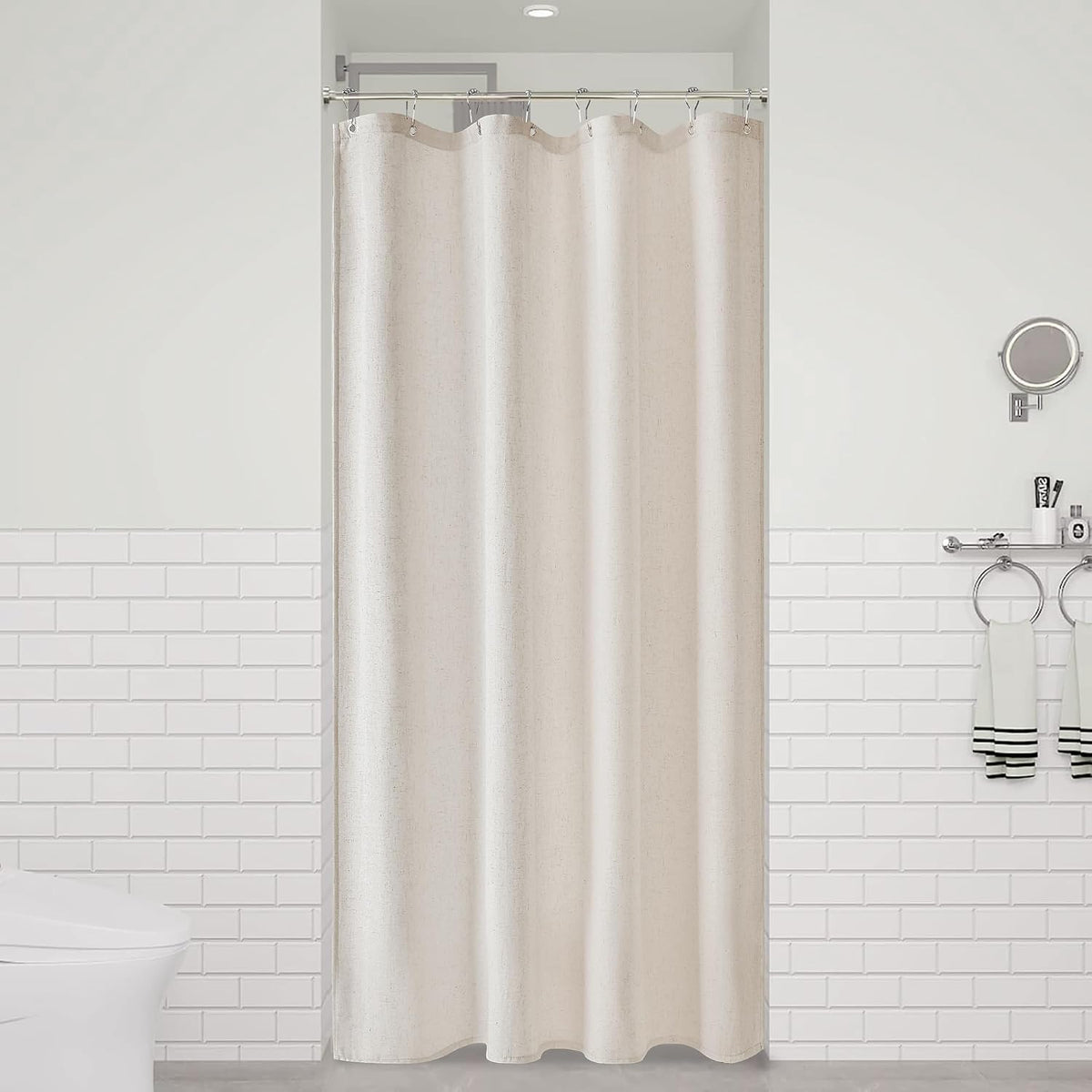 Linen Shower Curtain 72 Inch Long for Bathroom Beige 1 Panel - Colors A