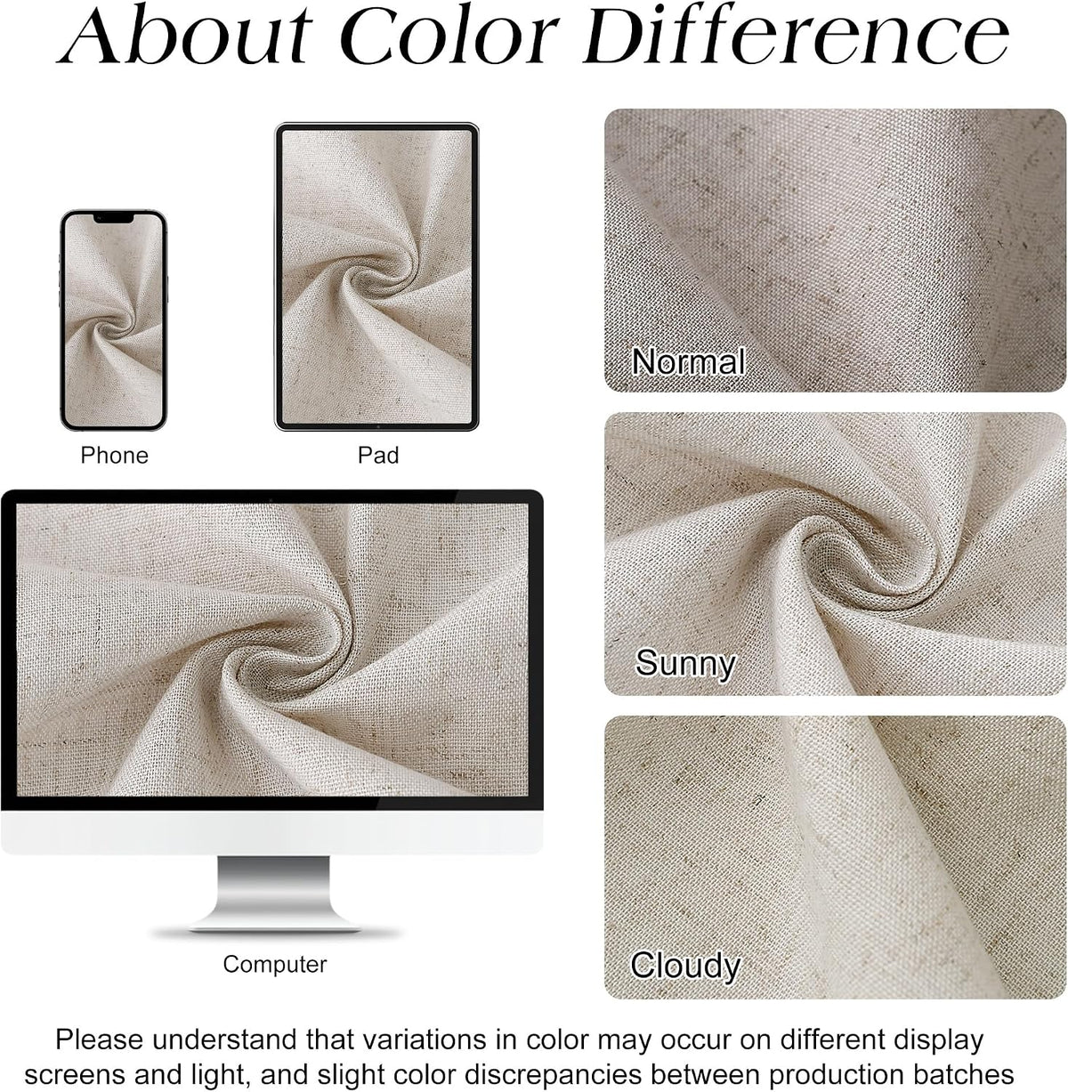 Linen Shower Curtain 72 Inch Long for Bathroom Beige 1 Panel - Colors A