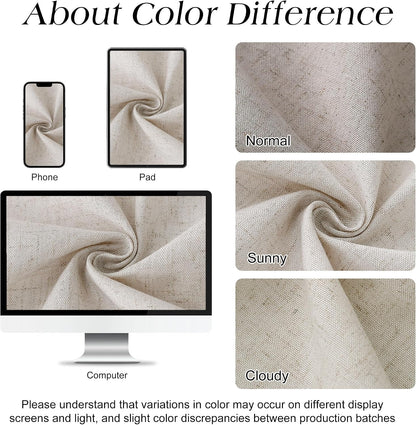 Linen Shower Curtain 72 Inch Long for Bathroom Beige 1 Panel - Colors A