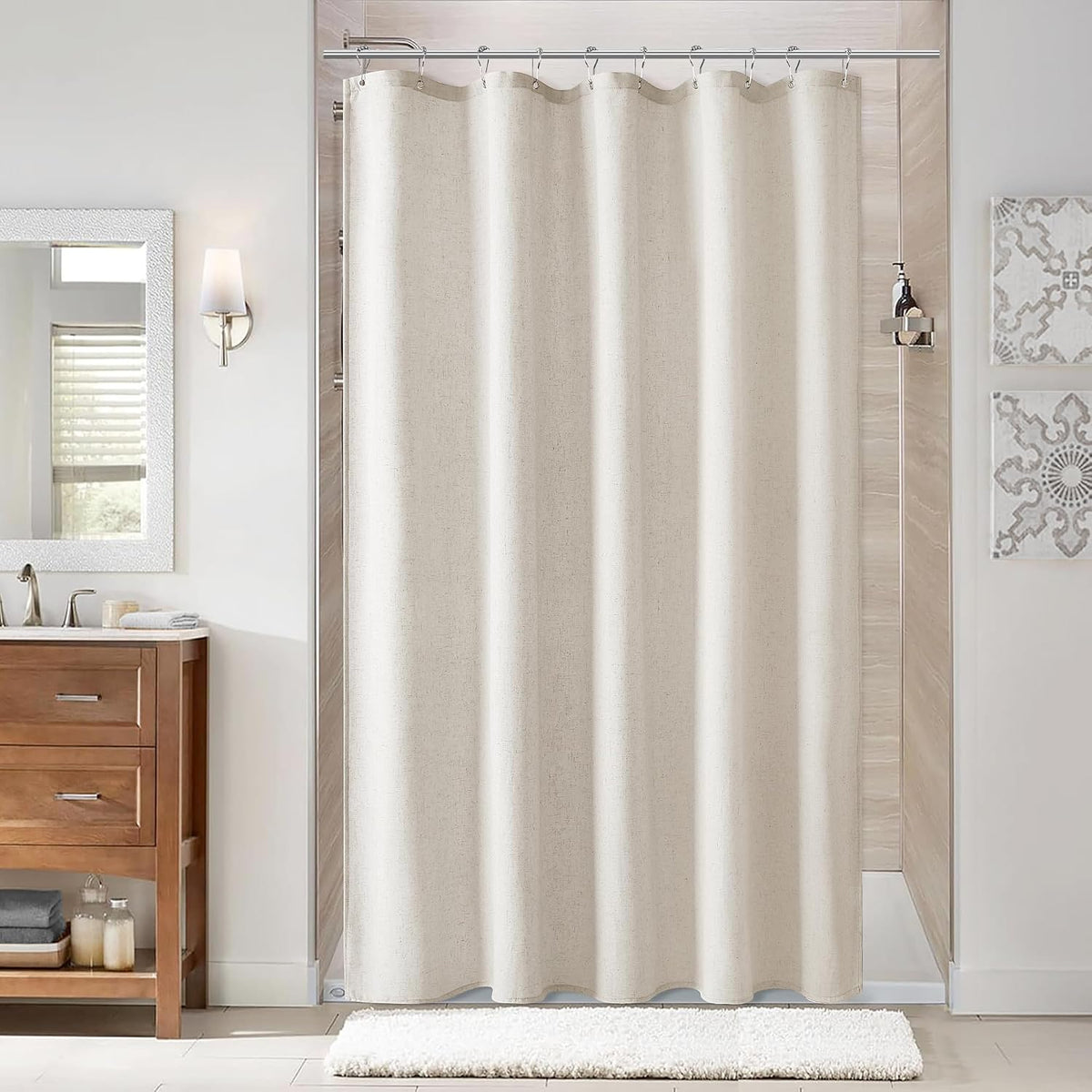 Linen Shower Curtain 72 Inch Long for Bathroom Beige 1 Panel - Colors A
