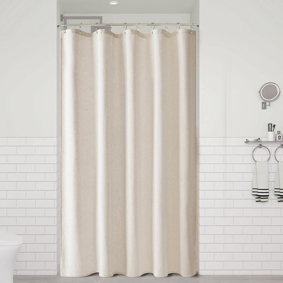 Linen Shower Curtain 72 Inch Long for Bathroom Beige 1 Panel - Colors A