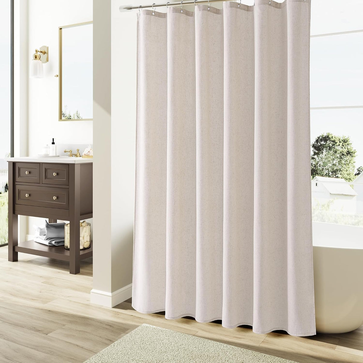 Linen Shower Curtain 72 Inch Long for Bathroom Beige 1 Panel - Colors A