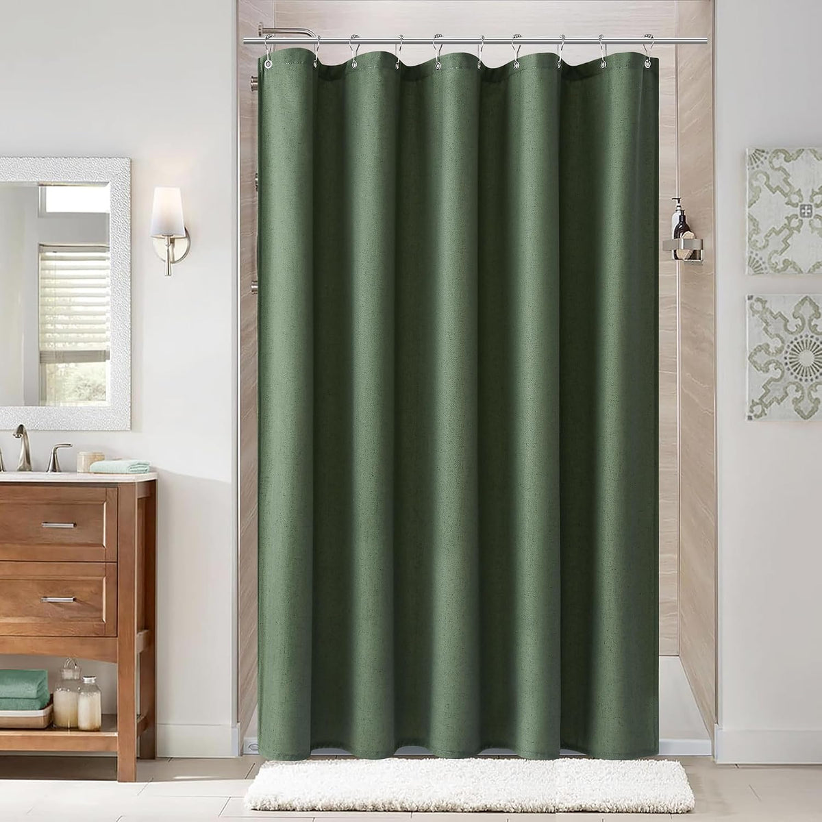 Linen Shower Curtain 72 Inch Long for Bathroom Beige 1 Panel - Colors A