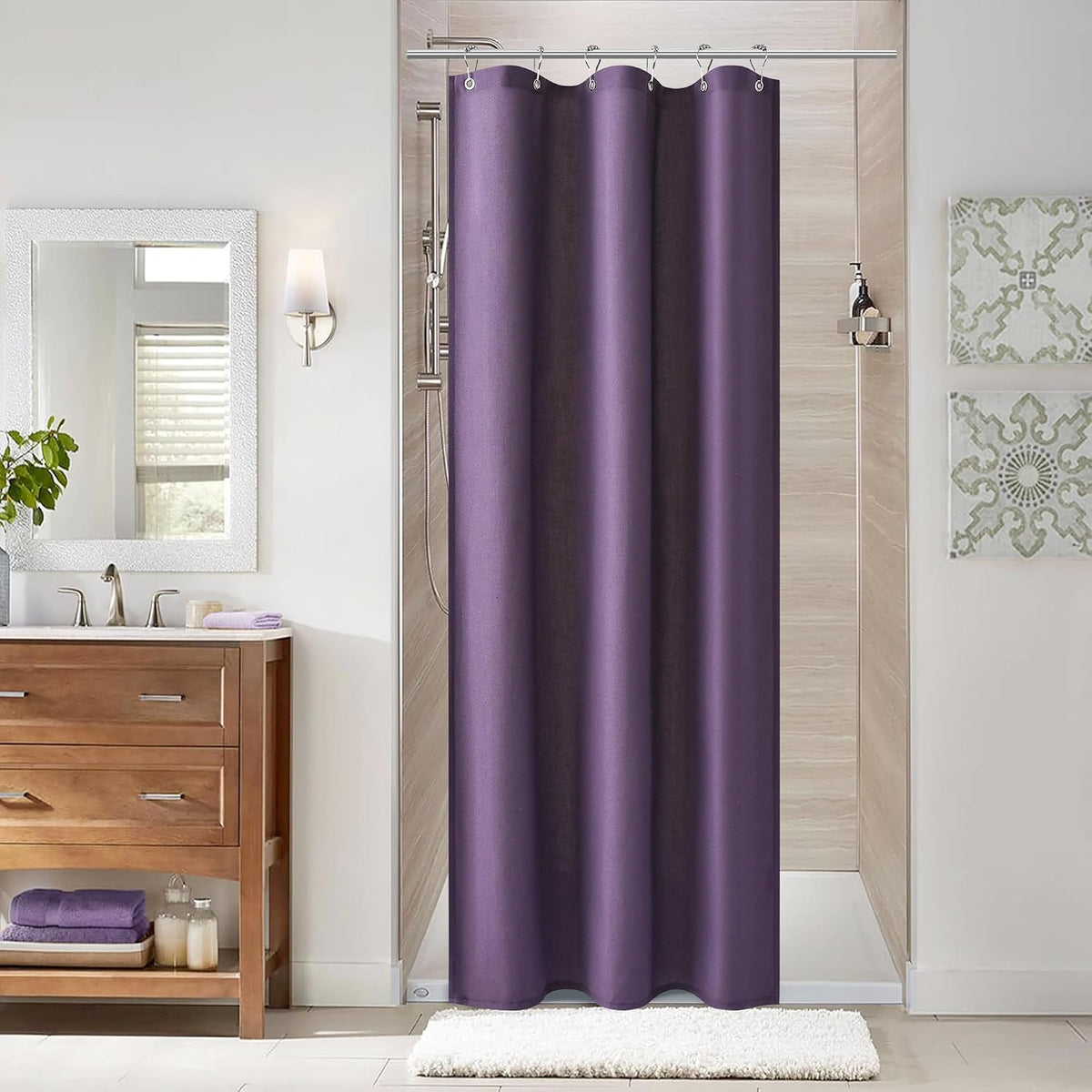 Linen Shower Curtain 72 Inch Long for Bathroom Beige 1 Panel - Colors A