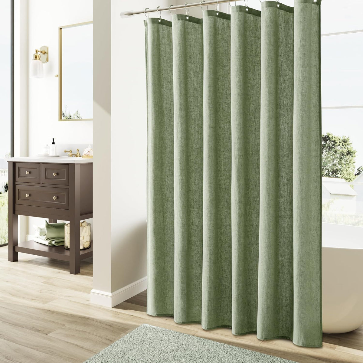 Linen Shower Curtain 72 Inch Long for Bathroom Beige 1 Panel - Colors A