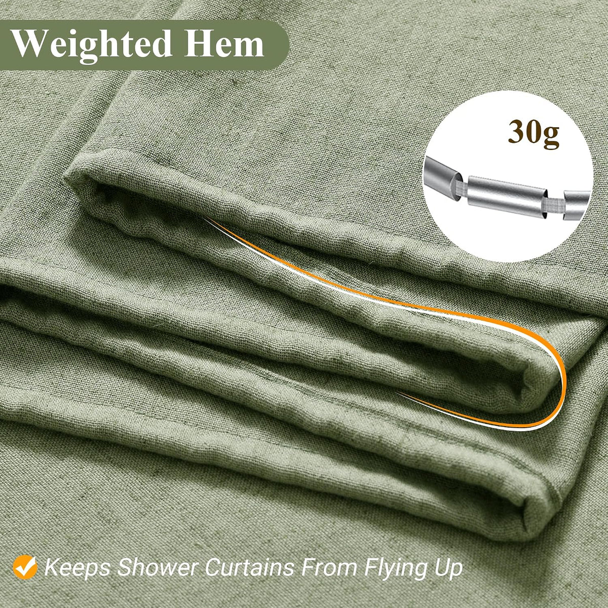 Linen Shower Curtain 72 Inch Long for Bathroom Beige 1 Panel - Colors A