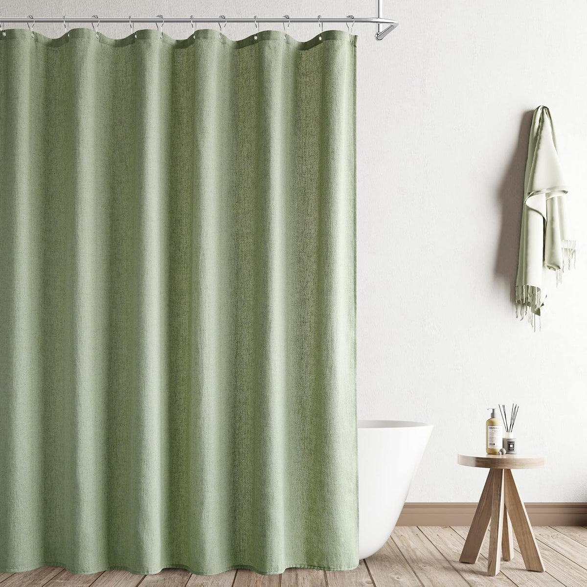 Linen Shower Curtain 72 Inch Long for Bathroom Beige 1 Panel - Colors A