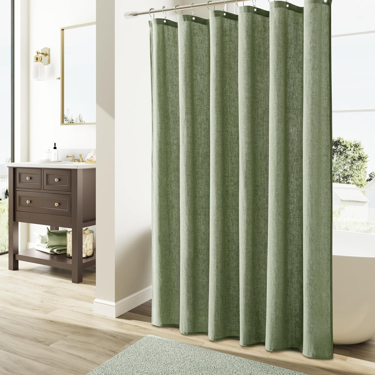 Linen Shower Curtain 72 Inch Long for Bathroom Beige 1 Panel - Colors A