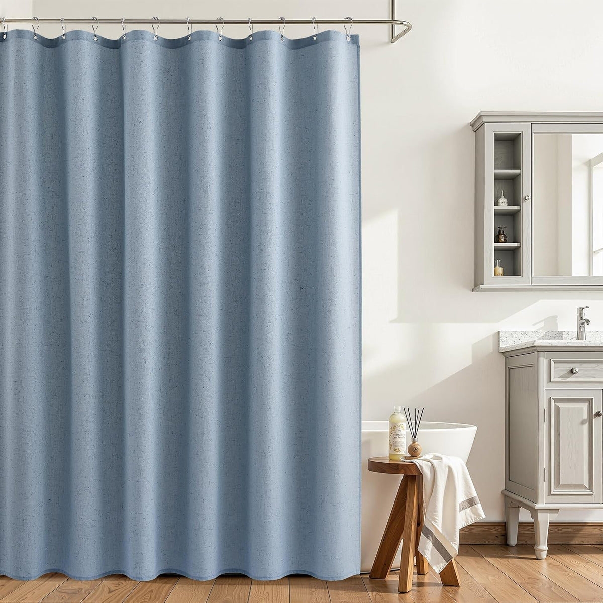 Linen Shower Curtain 72 Inch Long for Bathroom Beige 1 Panel - Colors A