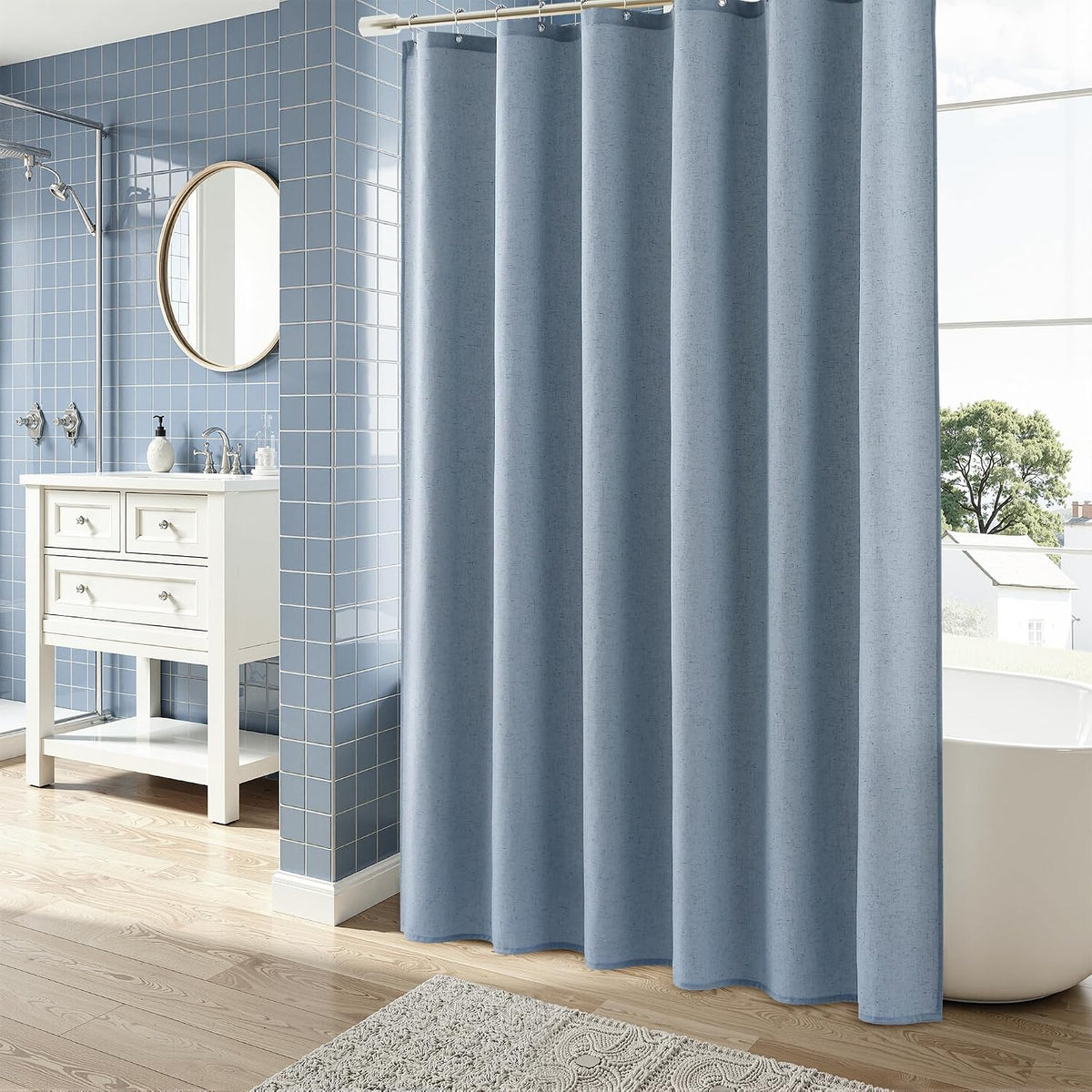 Linen Shower Curtain 72 Inch Long for Bathroom Beige 1 Panel - Colors A