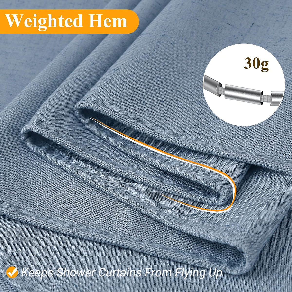 Linen Shower Curtain 72 Inch Long for Bathroom Beige 1 Panel - Colors A